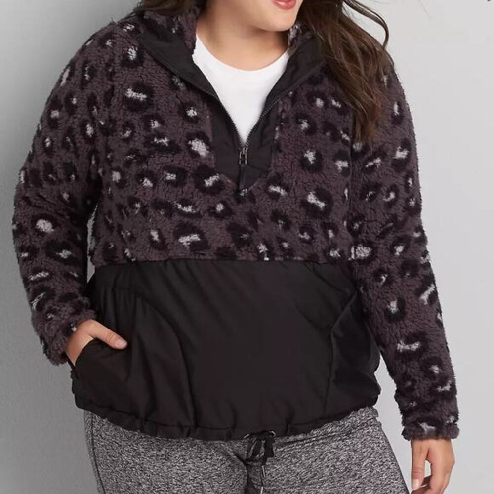 NWT Lane Bryant LIVI Leopard Sherpa Half Zip‎ Pullover Jacket Plus Size 18/20